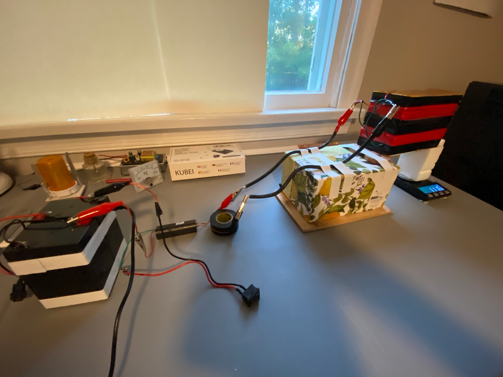 Fan-built multi-stack T-Blade thruster undergoing shakedown testing on a workbench
