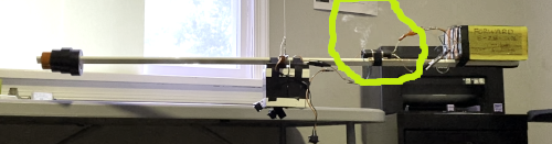 1200 micro-newton styrofoam T-Blade thruster mounted on a rigid support with a swivel